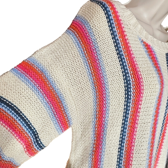 HEM & THREAD Women's Soft Oversized Cream Striped Pullover Knit Sweater - Picture 8 of 13